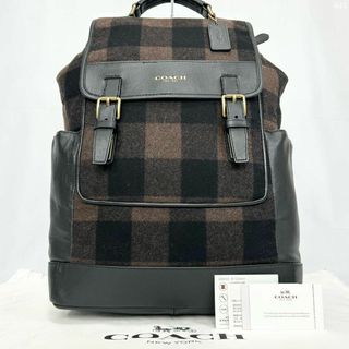 コーチ(COACH)の【極美品/カード付】コーチ 71493 リュック レザー×ウール チェック A4(リュック/バックパック)