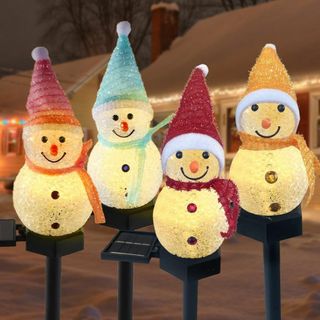 4個セットソーラーガーデンライト 置物ライト 雪だるま クリスマス用ライト クリ