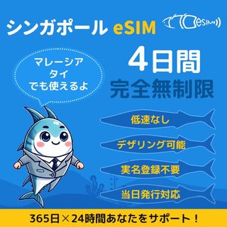 【新着商品】【シンガポール eSIM】4日間 無制限 実名登録不要 高速データ通(その他)