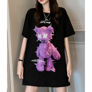 ピンク くま 半袖 Tシャツ ビッグシルエット 病み系 地雷系 韓国 ストリート(Tシャツ(半袖/袖なし))