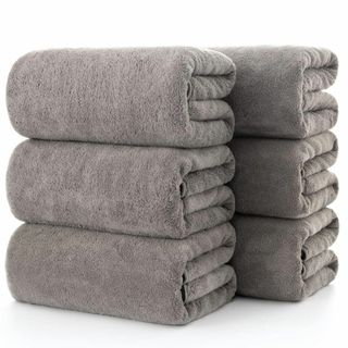 【人気商品】バスタオル ふわふわ 大判 [Lumimi 6枚セット グレーブラウ
