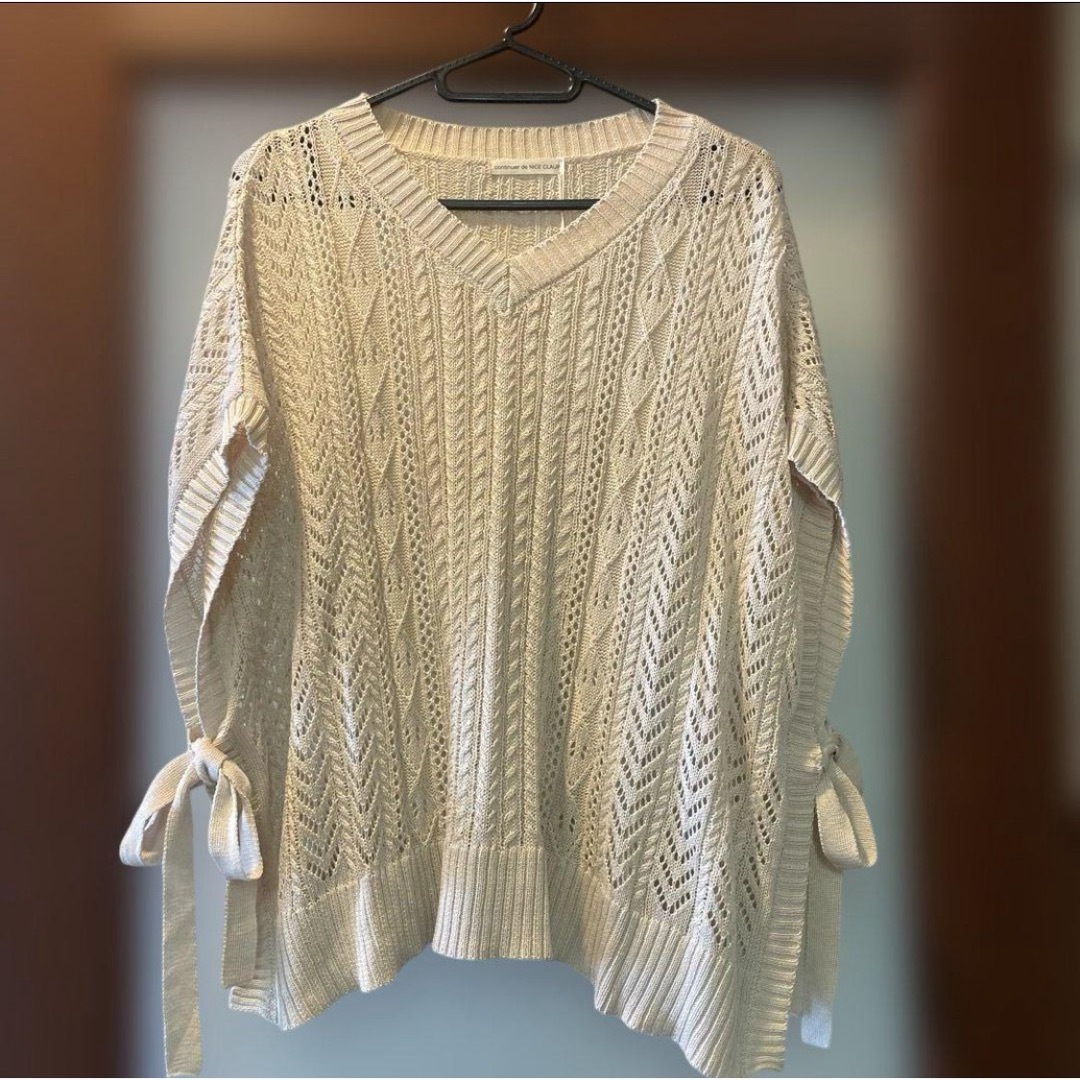 NICE CLAUP(ナイスクラップ)の新品★NICE CLAUP ベスト リボン ニット 編み ベージュ ゆったり レディースのトップス(ベスト/ジレ)の商品写真