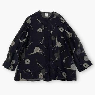 ジョルジオアルマーニ(GIORGIO ARMANI)の【美品】ジョルジオアルマーニ　花柄シアー シャツ ブラウス　ノーカラー　ゆったり(シャツ/ブラウス(長袖/七分))