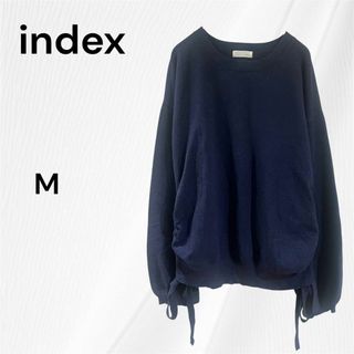 インデックス(INDEX)のインデックス ニットトップス　長袖 プルオーバー　サイドリボン　M　ネイビー(ニット/セーター)