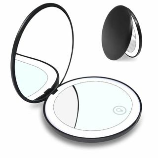 【数量限定】ミラー 鏡 10倍拡大鏡付 LEDライト付き 両面コンパクトミラー (コフレ/メイクアップセット)
