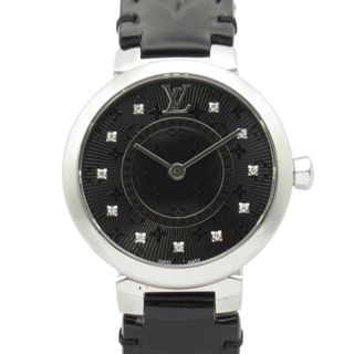 ルイヴィトン(LOUIS VUITTON)のルイ・ヴィトン LOUIS VUITTON タンブールスリムPM 11Pダイヤ 腕時計 時計 ステンレススチール レザーベルト ダイヤモンド レディース ブラック系 QA143Z 【中古】(腕時計)