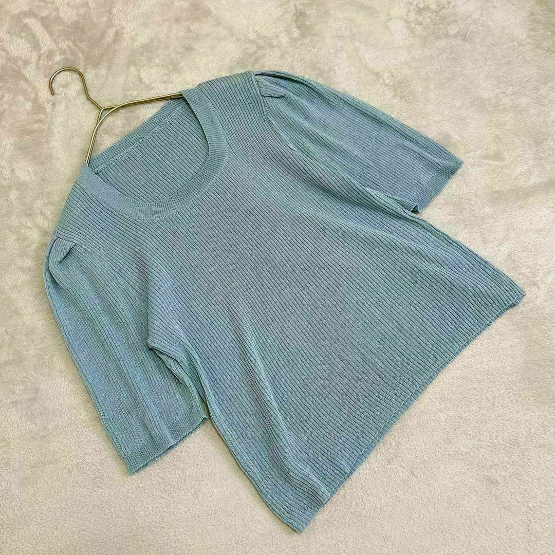 【ヴィンテージ】(F) 無地 薄手 ニット 半袖 ショート Tシャツ カットソー レディースのトップス(ニット/セーター)の商品写真