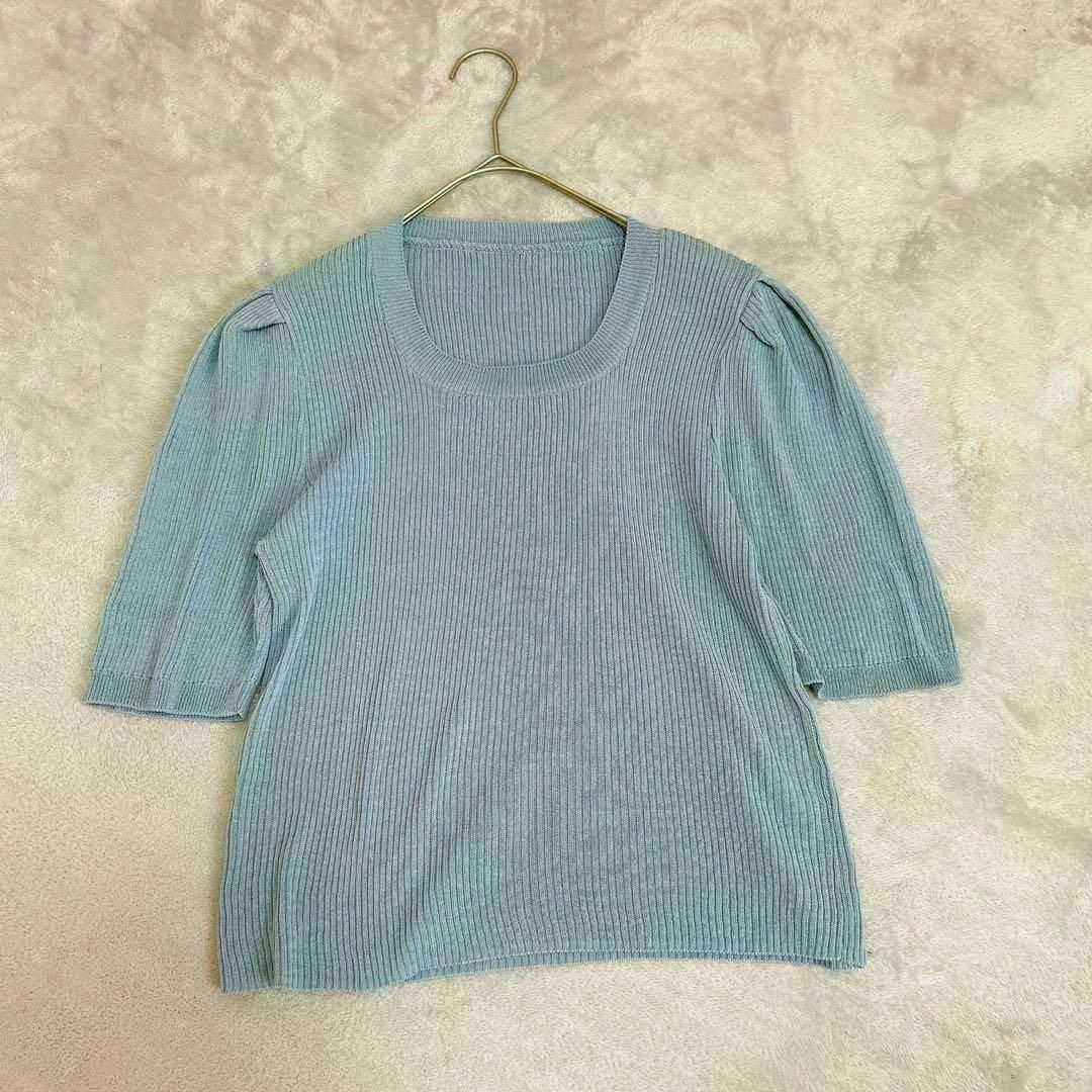 【ヴィンテージ】(F) 無地 薄手 ニット 半袖 ショート Tシャツ カットソー レディースのトップス(ニット/セーター)の商品写真