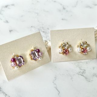 【限定セット】パープル＆ピンク　ストーン　イヤリング