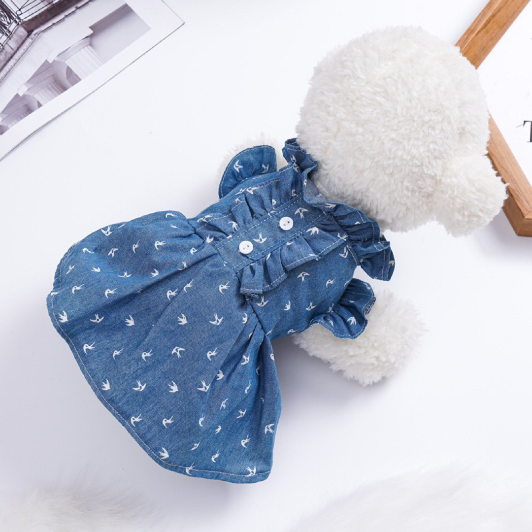 新品 XL やわらか デニム風 ワンピース （ツバメ柄） 犬服 猫服 犬の服 その他のペット用品(犬)の商品写真