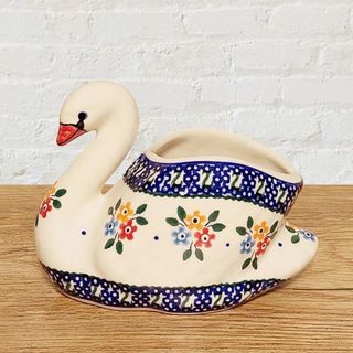 ポーリッシュポタリーポーランド食器◆白鳥型小物入れM986-40