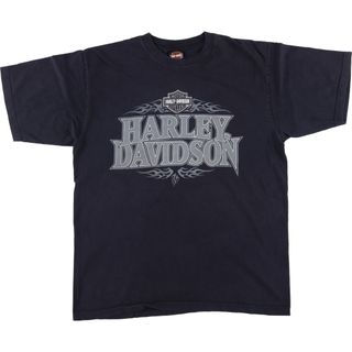 ハーレーダビッドソン(Harley Davidson)の古着 00年代 ハーレーダビッドソン Harley-Davidson ファイヤーパターン モーターサイクル バイクTシャツ USA製 メンズXL相当 /eaa570097(Tシャツ/カットソー(半袖/袖なし))