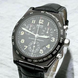 ヒューゴボス(HUGO BOSS)のヒューゴボス クロノグラフ トノー カレンダー デイト 腕時計 メンズ ブラック(腕時計(アナログ))
