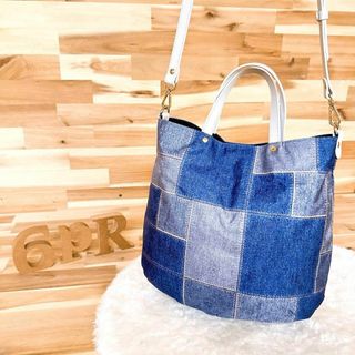ラシット(Russet)の【ラシット】デニム パッチワーク プリント 2way ショルダーバッグ 紺×青(ショルダーバッグ)