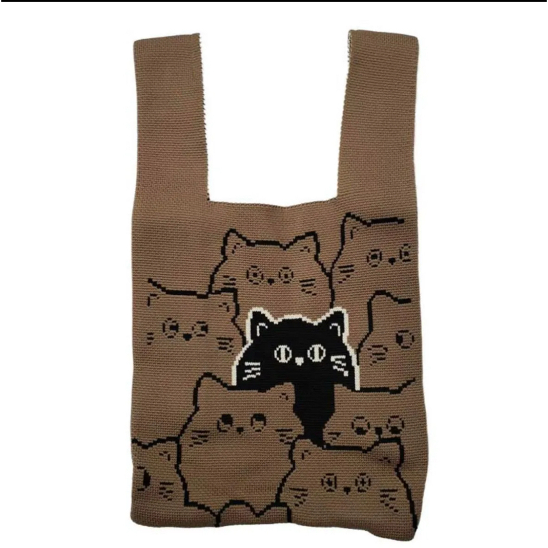 ニットマルシェバック　ねこブラウン レディースのバッグ(トートバッグ)の商品写真