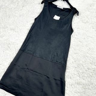 アドーア(ADORE)の【未使用タグ付】アドーア 異素材切替 ノースリーブワンピース ブラック M相当(ひざ丈ワンピース)