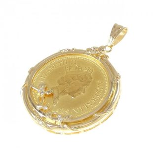 K18YG(枠) ダイヤモンド コイン ペンダント 0.08CT(ネックレス)