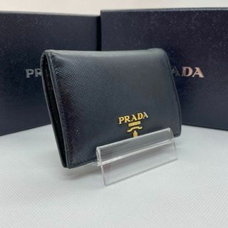 プラダ(PRADA)の【極美品】プラダ 二つ折り財布 コンパクト財布 小銭入れ サフィアーノレザー 黒(財布)