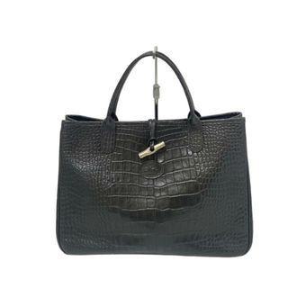 ロンシャン(LONGCHAMP)のLONGCHAMP(ロンシャン) トートバッグ ロゾ 黒 型押し加工 レザー(トートバッグ)