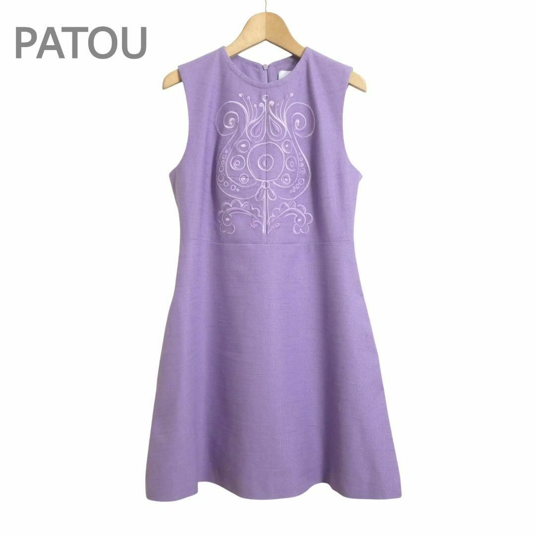PATOU(パトゥ)の極美品 PATOU 刺繍 ミニ丈 膝丈 クルーネック ノースリーブ ワンピース レディースのワンピース(ミニワンピース)の商品写真