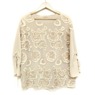 ローズティアラ(Rose Tiara)のRose Tiara(ローズティアラ) チュニック サイズ42 L レディース - ベージュ×白 クルーネック/長袖/メッシュ/刺繍/リボン(チュニック)