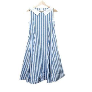フォクシー(FOXEY)のFOXEY(フォクシー) ワンピース サイズ38 M レディース美品  アンブロシア 43647 ブルー×白 ノースリーブ/ロング/ストライプ/刺繍(その他)