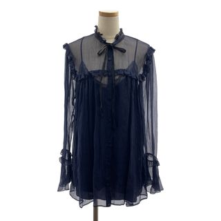 グッチ(GUCCI)の【美品】  GUCCI / グッチ | 657801 / silk 100％ / シルク フリル ラッフル シフォン ボリューム シャツ ブラウス / インナー付き | 42 | ダークネイビー | レディース(シャツ/ブラウス(長袖/七分))