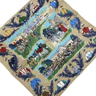 エルメス(HERMES)のHERMES(エルメス) スカーフ美品  プチカレ ベージュ×ブルー×マルチ CHANTILLY/馬(バンダナ/スカーフ)