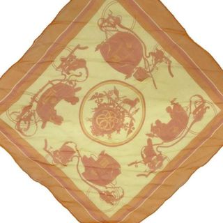 エルメス(HERMES)のHERMES(エルメス) スカーフ美品  プチカレ オレンジ×イエロー Ex-Libris/シースルー(バンダナ/スカーフ)