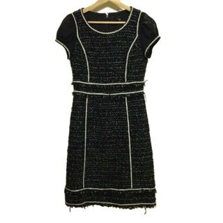 トゥービーシック(TO BE CHIC)のTO BE CHIC(トゥービーシック) ワンピース サイズ38 M レディース - 黒×白 クルーネック/半袖/ひざ丈/ツイード(その他)