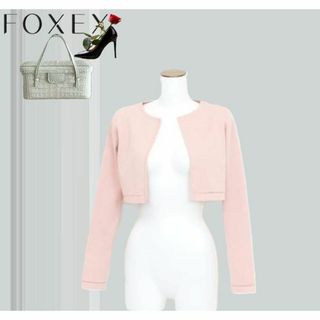 フォクシー(FOXEY)の★美品★FOXEY/フォクシーレナニットボレロ ピーチ レーストリミング 38(カーディガン)