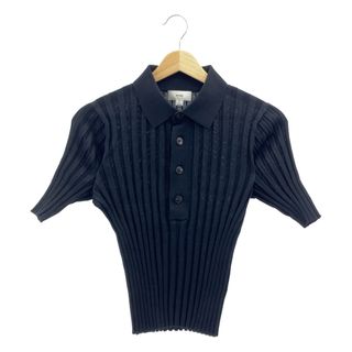 ハイク(HYKE)の【美品】  HYKE / ハイク | 2025SS | コットン ロゴボタン プリーツ ニット カットソー | 2 | ブラック | レディース(Tシャツ(半袖/袖なし))