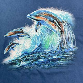 90年代 イルカ アニマル アートプリントTシャツ メンズ2XL(Tシャツ/カットソー(半袖/袖なし))