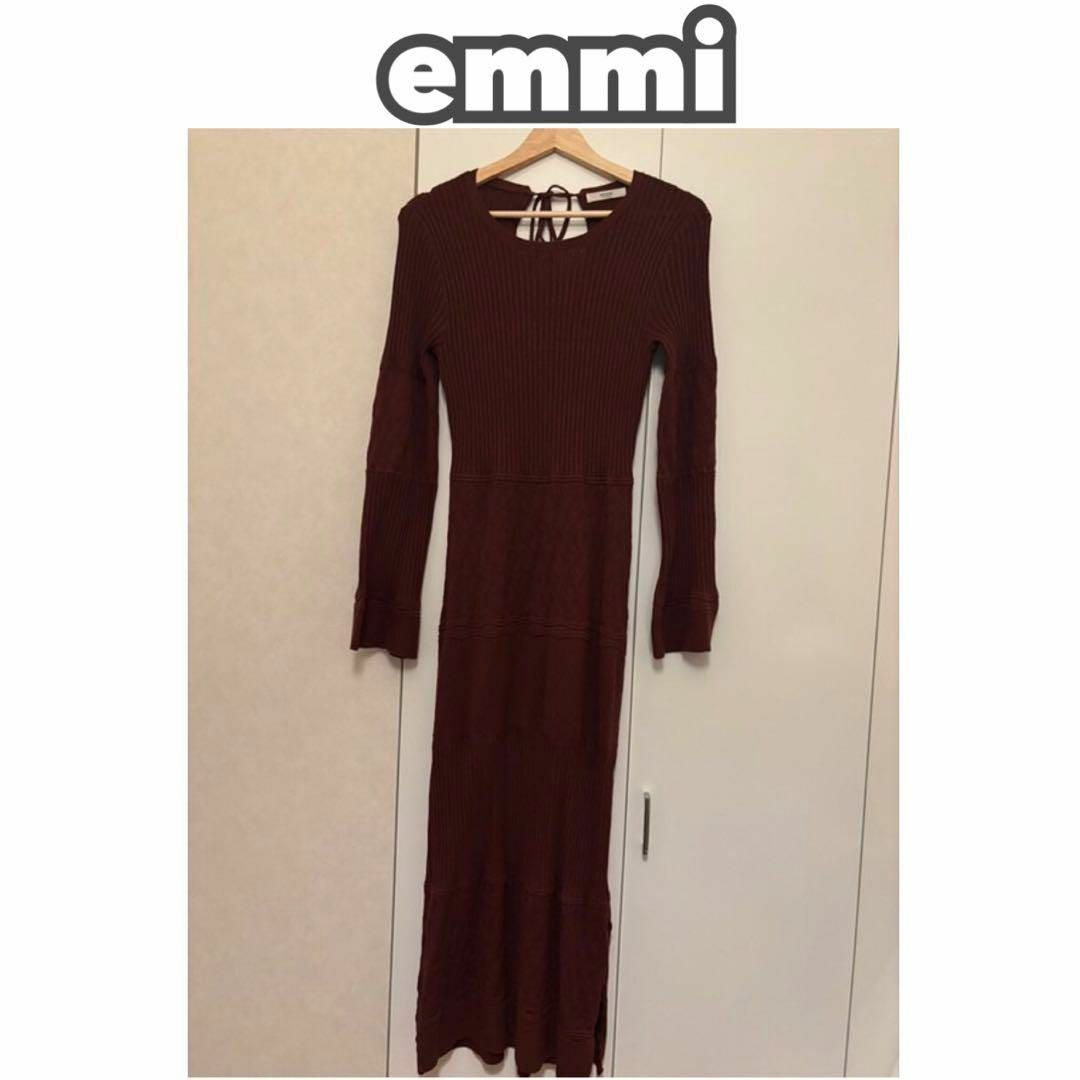 美品 emmi バーガンディ パネルロングワンピース ニット インナーセット