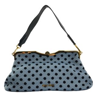 ミュウミュウ(MIU MIU)の【美品】  miu miu / ミュウミュウ | JACQUARD ＋ BISONT ドット 2way クラッチ ショルダーバッグ | ライトブルー/ゴールド/ブラック | レディース(ショルダーバッグ)