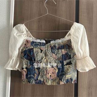 アンティークベア柄ドッキングビスチェ 美品(カットソー(半袖/袖なし))