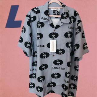 ノーブランド　オープンカラーシャツ　Ｌサイズ　グレー　レコード(シャツ)