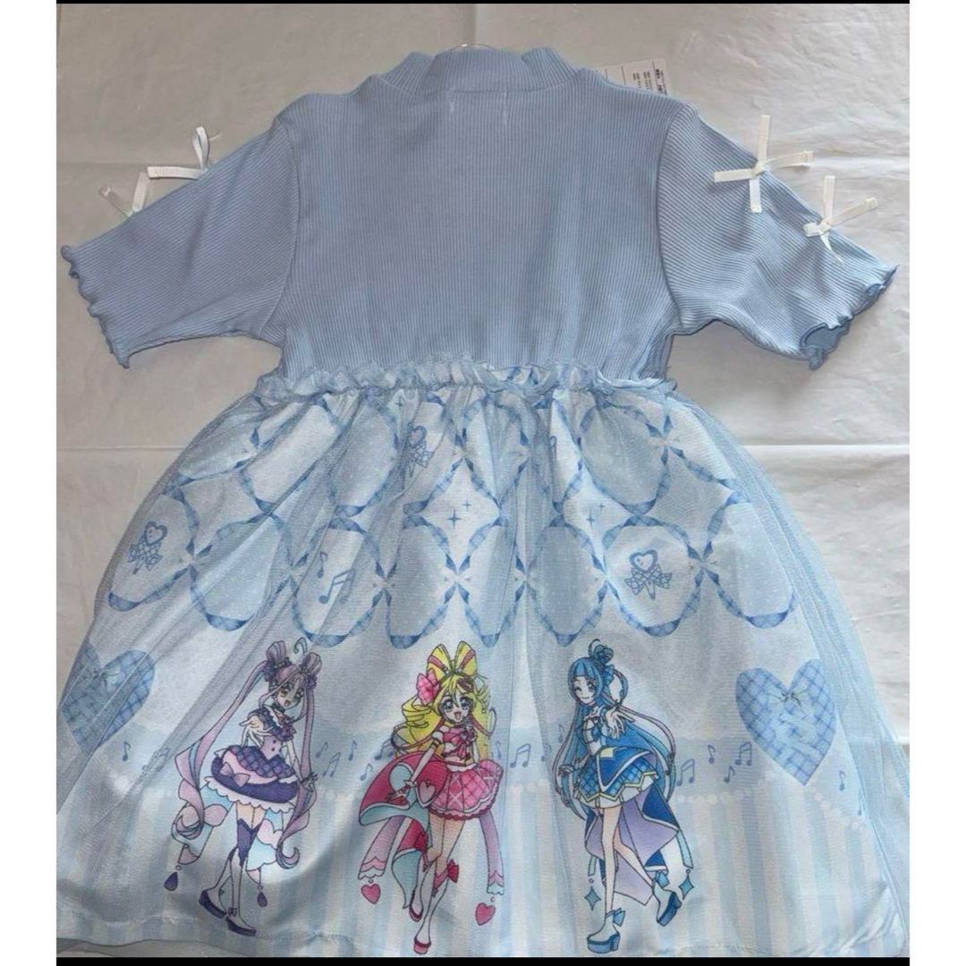 120 キミとアイドルプリキュア なりきり 半袖 リボン付き ワンピース 水色 キッズ/ベビー/マタニティのキッズ服女の子用(90cm~)(ワンピース)の商品写真