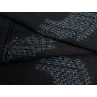 平和屋着物●結城紬　80亀甲　吉祥文　黒地　正絹　逸品　未使用　CAAU2256yc(着物)