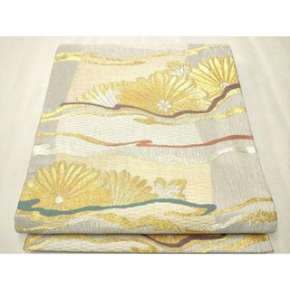 平和屋着物●「美しいキモノ」お馴染みのメーカー となみ織物 両面 六通柄袋帯 秀綾つづれ 麹塵染め 霞草花文 金銀糸 正絹 逸品 CAAV6845hy