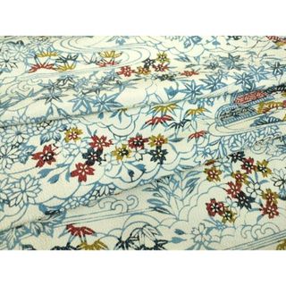 平和屋着物▽上質な小紋　単衣　流水花文　藍　型染め　鬼しぼ縮緬　正絹　逸品　DAAT9675az(着物)