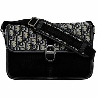 クリスチャンディオール(Christian Dior)のクリスチャン ディオール ショルダーバッグ メッセンジャー バッグ ネイビー ブラック オブリーク Dior8 1EIPO302YKY 美品 キャンバス レザー メッシュ 中古 27-BO-0214 Christian Dior(ショルダーバッグ)