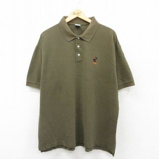 XL★古着 半袖 ポロ シャツ メンズ ルーニーテューンズ LOONEY TUNES ダフィーダック 鹿の子 大きいサイズ コットン 緑 グリーン 25jul22 中古 トップス(ポロシャツ)