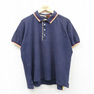 XL★古着 ボストントレーダース 半袖 ポロ シャツ メンズ 鹿の子 ラグラン コットン 紺他 ネイビー 【spe】 25jul22 中古 トップス(ポロシャツ)