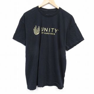 XL★古着 半袖 Tシャツ メンズ ハードロックカフェ UNITY コットン クルーネック 黒 ブラック 25jul22 中古(Tシャツ/カットソー(半袖/袖なし))