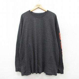 カーハートダブリューアイピー(Charhartt WIP)のXL★古着 カーハート Carhartt 長袖 Tシャツ メンズ ビッグロゴ 大きいサイズ ロング丈 クルーネック 濃グレー 霜降り 25jul22 中古(Tシャツ/カットソー(半袖/袖なし))