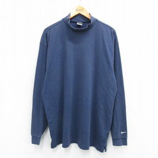 ナイキ(NIKE)のXL★古着 ナイキ NIKE ゴルフ 長袖 Tシャツ メンズ 無地 モックネック ハイネック 紺 ネイビー 25jul22 中古(Tシャツ/カットソー(半袖/袖なし))