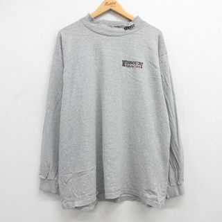 XL★古着 長袖 ビンテージ Tシャツ メンズ 90年代 90s ミズーリ 大きいサイズ モックネック ハイネック USA製 グレー 霜降り 25jul22 中古(Tシャツ/カットソー(半袖/袖なし))