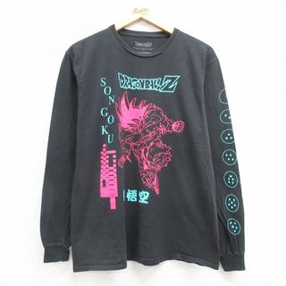 M★古着 長袖 Tシャツ メンズ アニメ ドラゴンボールZ 孫悟空 コットン クルーネック 黒 ブラック 25jul22 中古(Tシャツ/カットソー(半袖/袖なし))