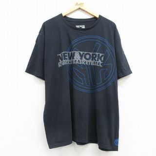 アディダス(adidas)のXL★古着 アディダス adidas 半袖 ブランド Tシャツ メンズ NBA ニューヨークニックス 大きいサイズ コットン クルーネック 黒 ブラック バスケットボール 25jul22 中古(Tシャツ/カットソー(半袖/袖なし))
